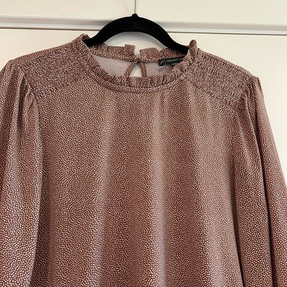 Adrianna Pappell Longsleeve Blouse Light Pink with White Dots Size Medium - Picture 3 of 9